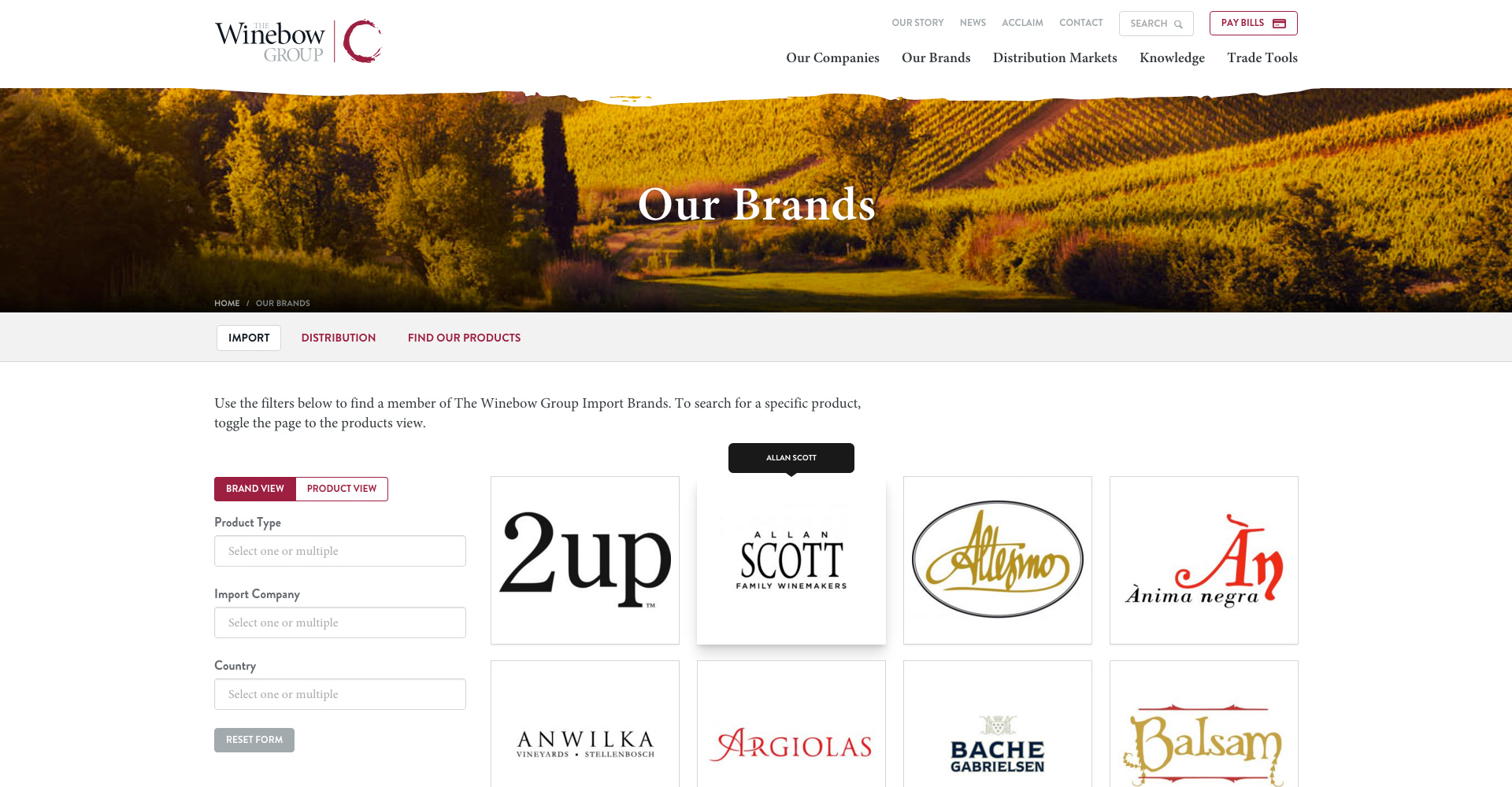 the winebow group brands page