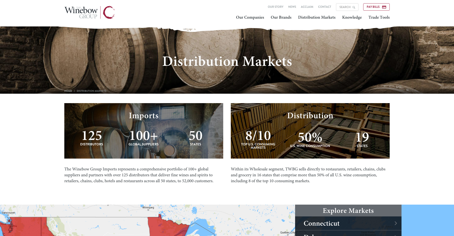 the winebow distribution markets page